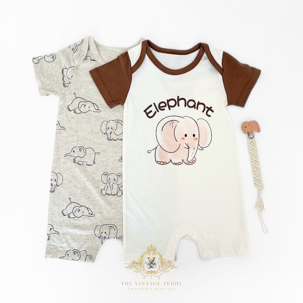 NWT Cute Baby One-piece Sleep N' Play Rompers Baby Elephants 2 Piece Set 12-18M